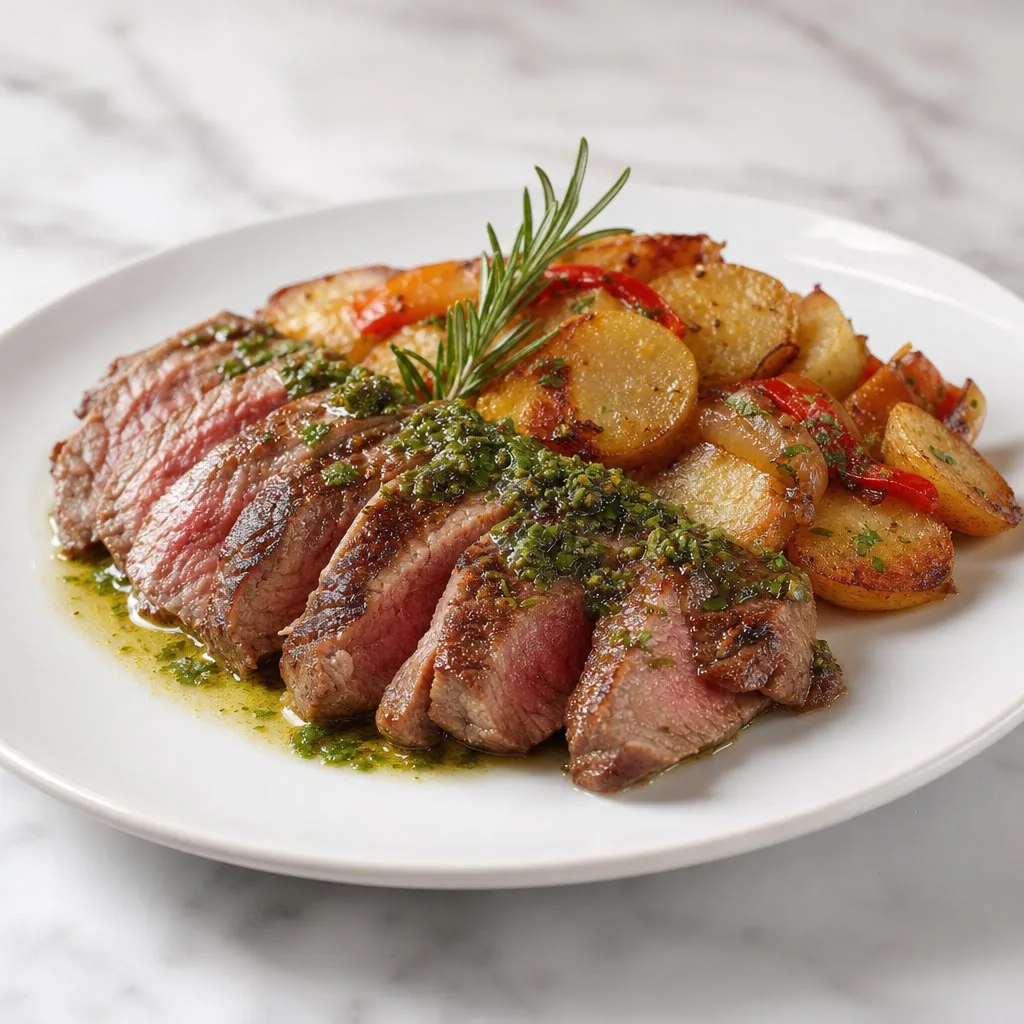 Presa Iberica con patatas panaderas y salsa chimichurri
