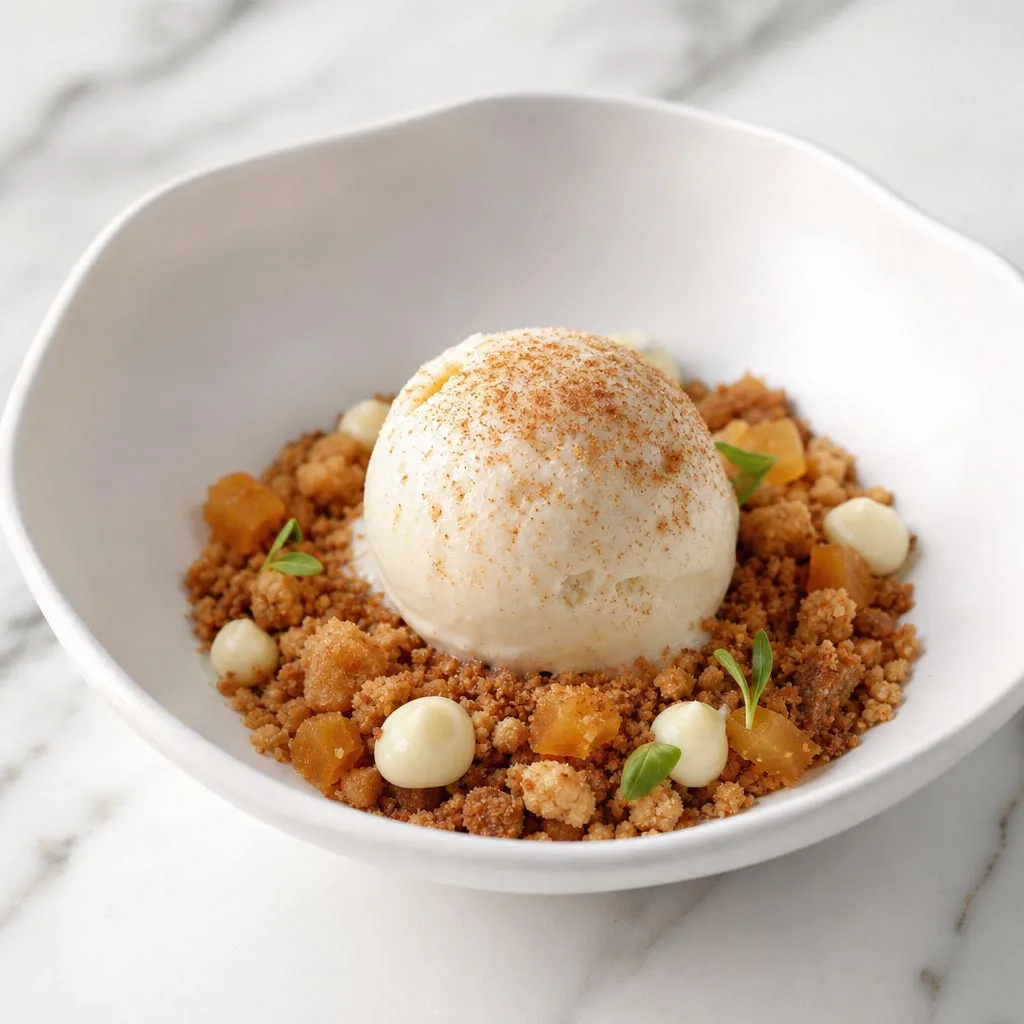 Helado de leche merengada sobre arena dulce y crunchy