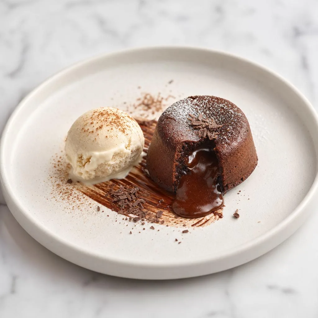 Coulant de chocolate con helado de leche merengada