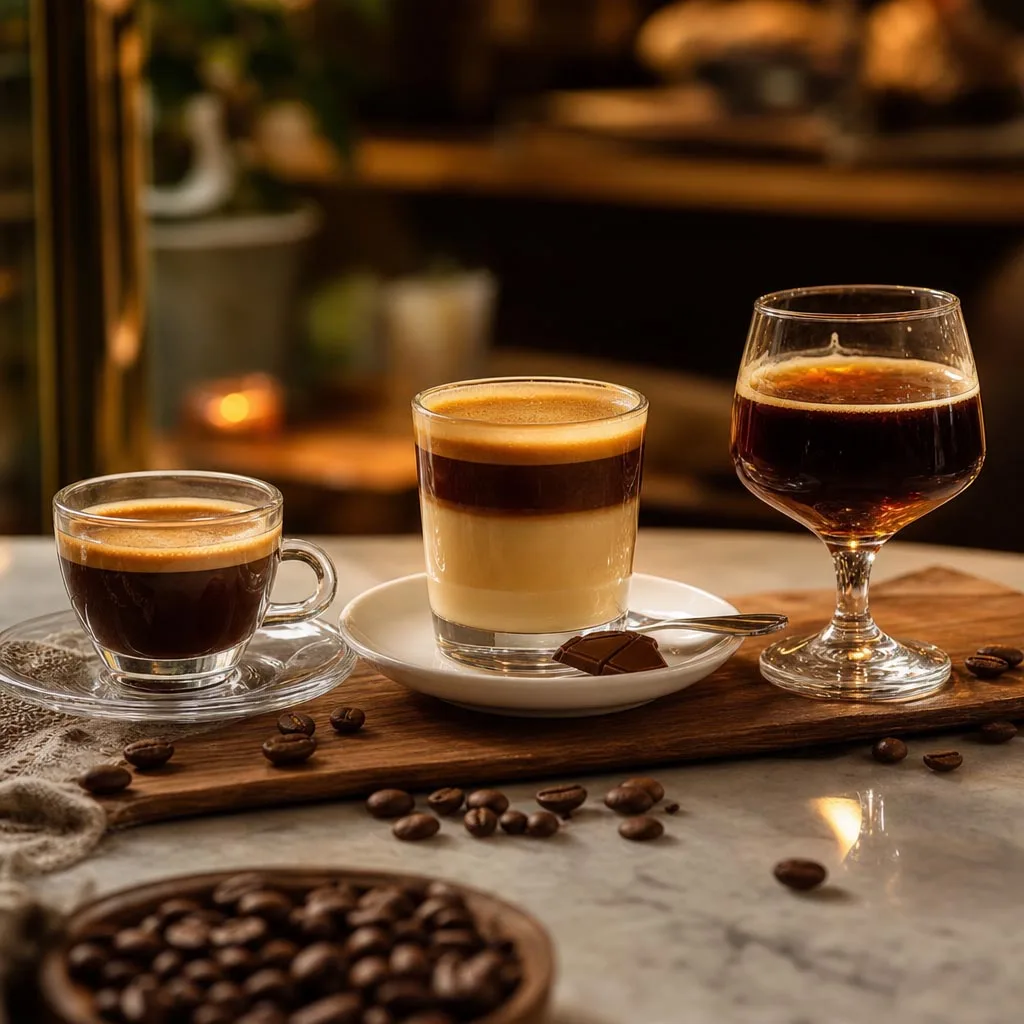 Café solo doble, bombón, carajillo