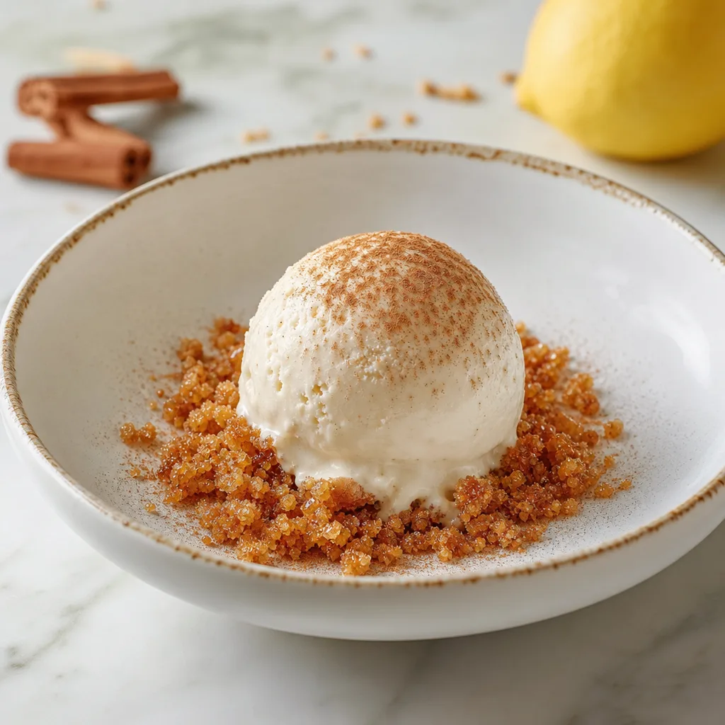 Helado de leche merengada sobre arena dulce y crunchy