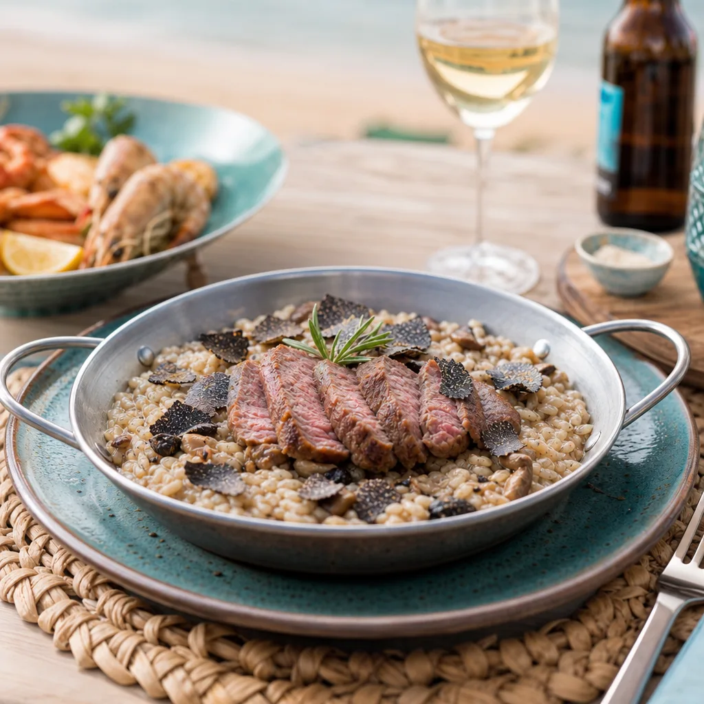 Trüffelrisotto mit Pilzen und Filet
