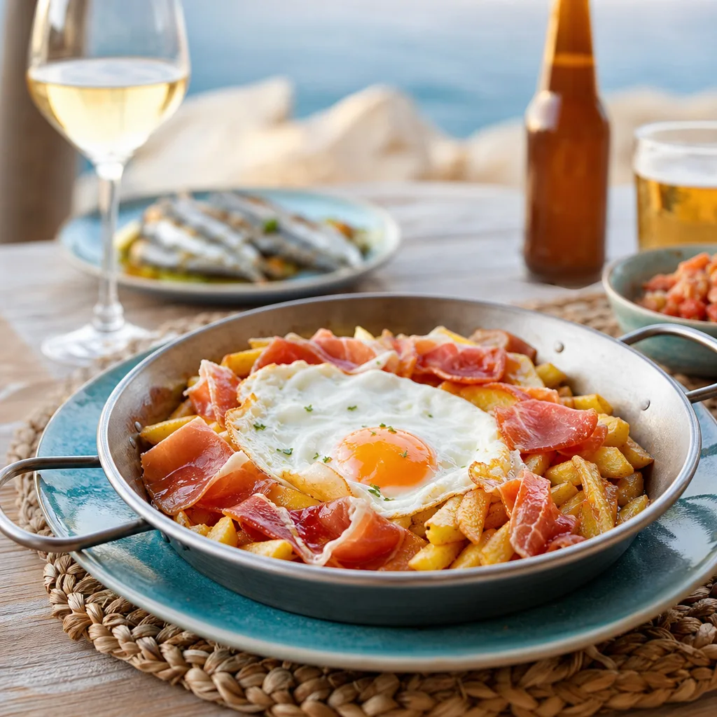 Wachteleier mit Kartoffeln und Schinken