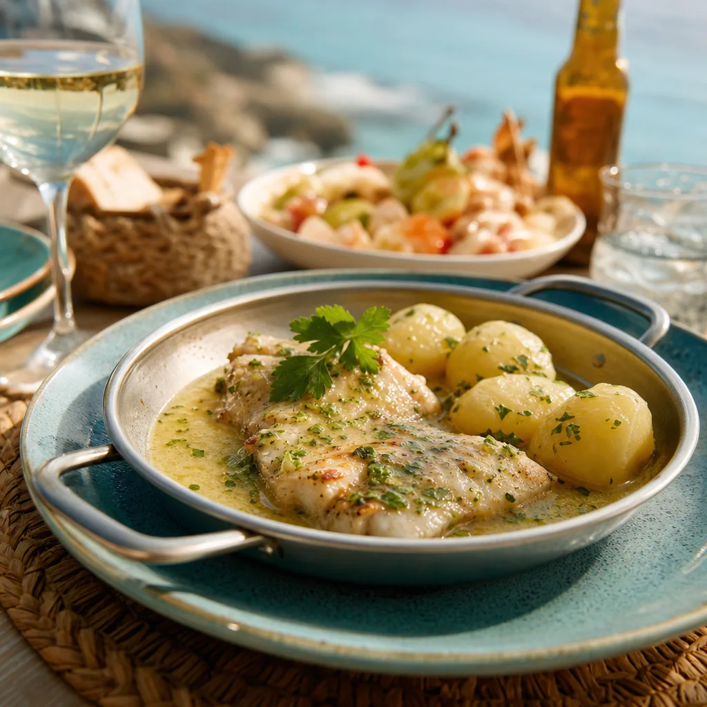 Heilbutt-Kopf in grüner Sauce