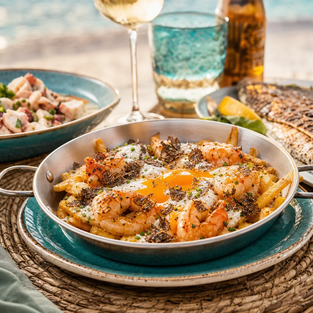 Broken Eggs with Prawns and Truffle