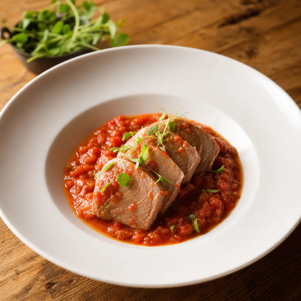 Roter Thunfisch in hausgemachter Tomatensauce