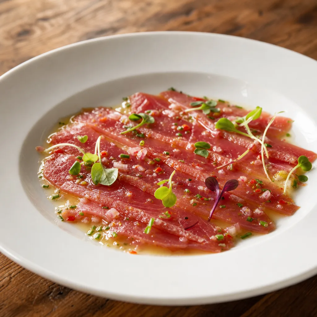 Geräuchertes rotes Thunfisch-Carpaccio mit Vinaigrette