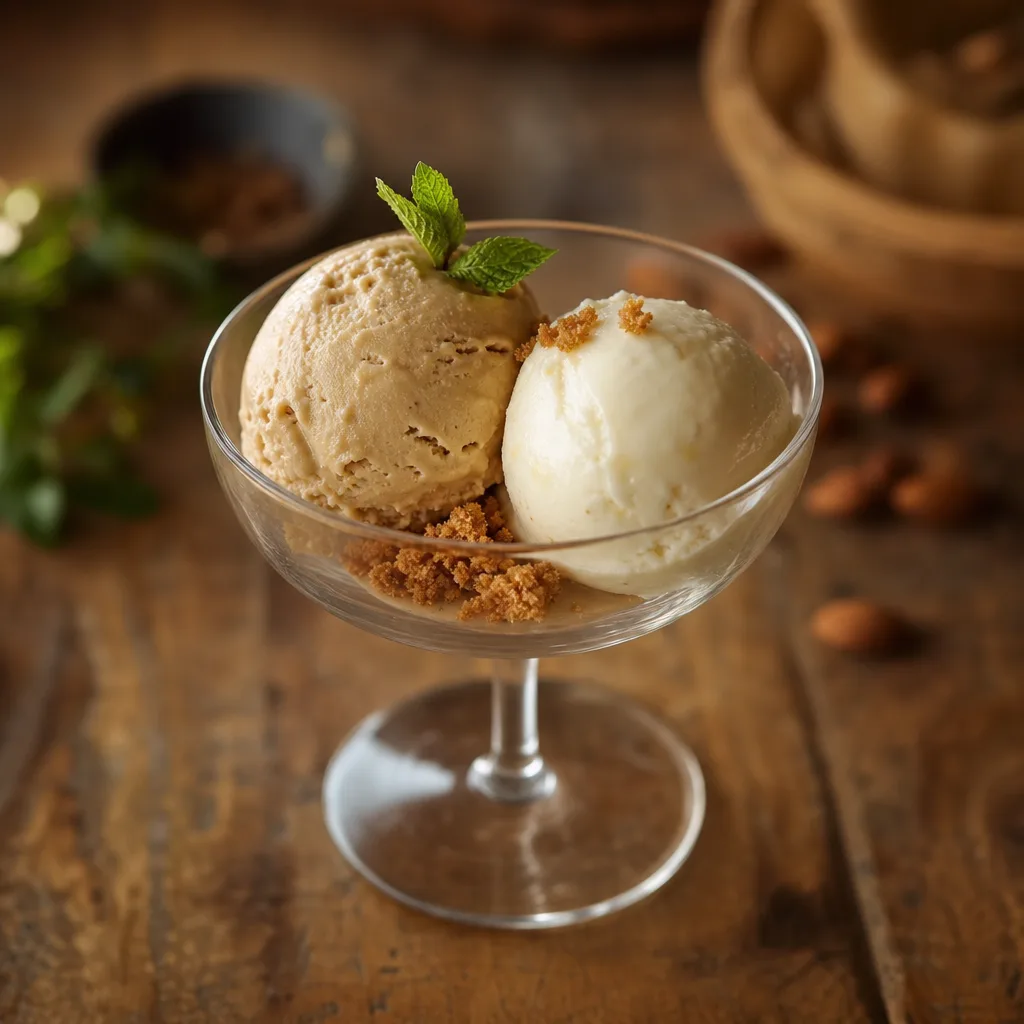 Eisschalen mit zwei Kugeln (Nougat, Ingwer, Pestiño, Vanille oder Idiazábal-Käse, Zitrone, Passionsfrucht)
