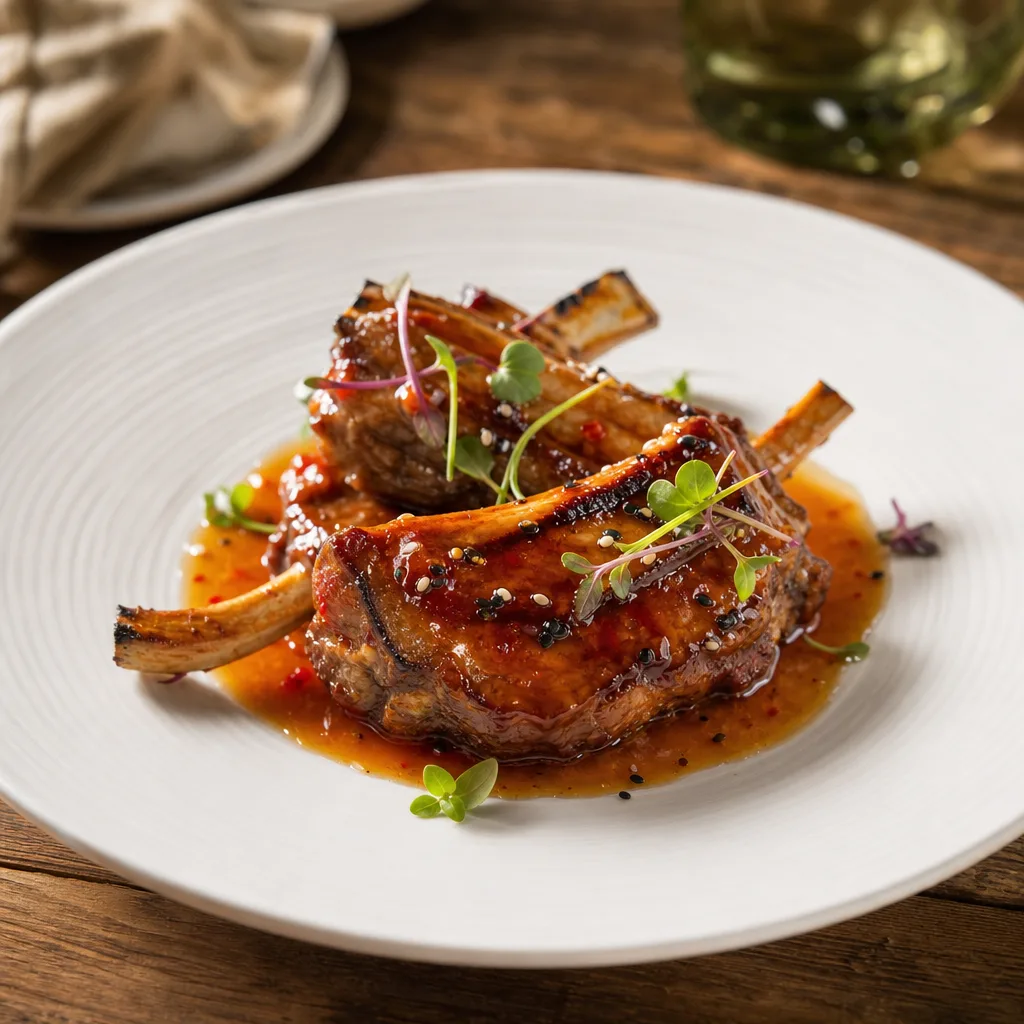 Glasiertes rotes Thunfischrippchen mit süß-saurer Sauce