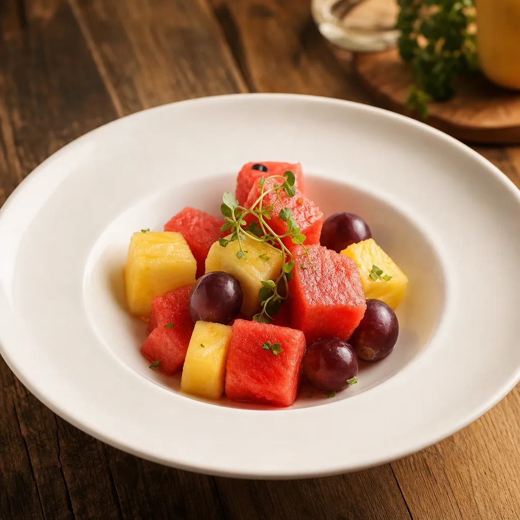 Saisonfrüchte (Wassermelone, Traube, Ananas)