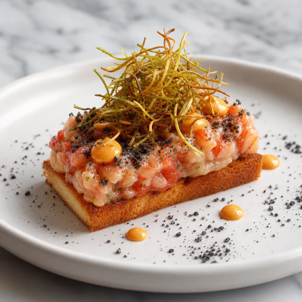 Tartare of Striped Fish and Carabineros on Brioche Bread
