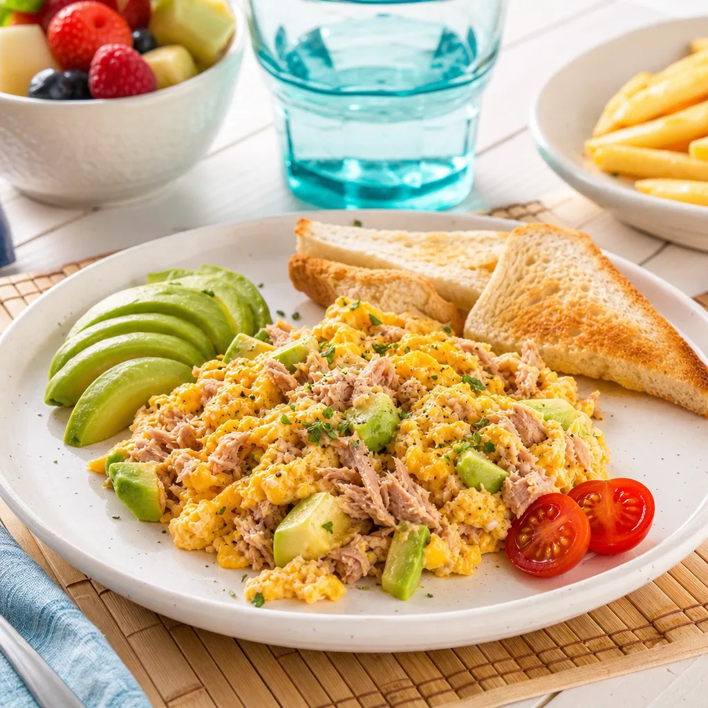 Uova strapazzate con tonno e avocado
