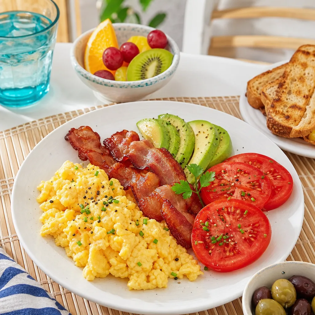 Uova strapazzate, fritte o in camicia con avocado, pomodoro e bacon