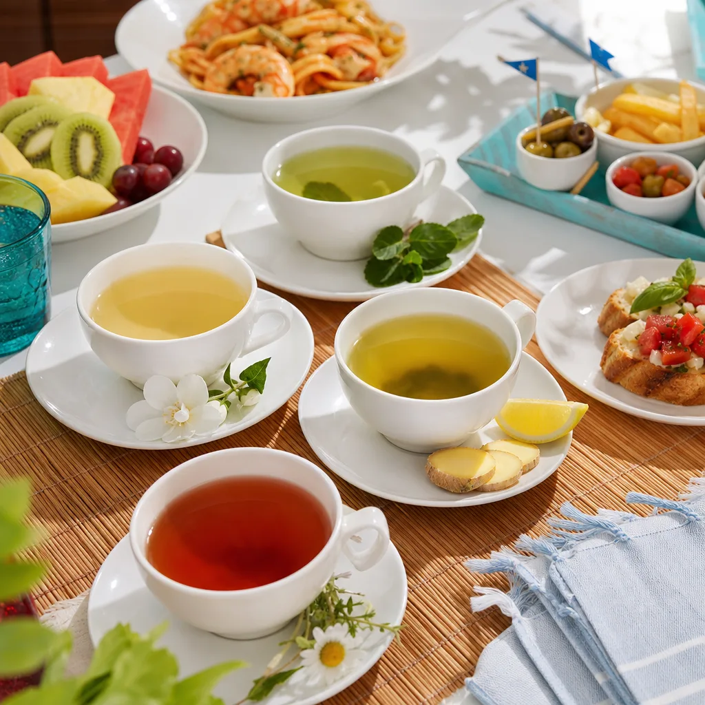 Tè nero, verde jasmine, verde zenzero e limone, rosso corpo del desiderio camomilla